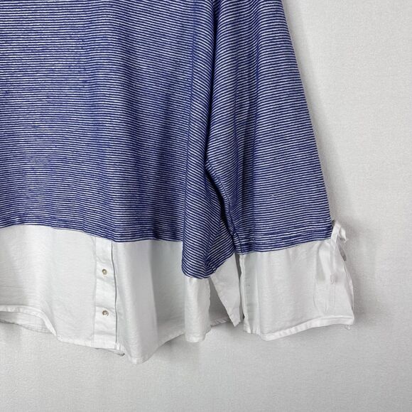 Alexander Jordan Top Sweater 2X Plus Blue Stripe Cotton Hem Tie Sleeve Popover - Picture 2 of 12